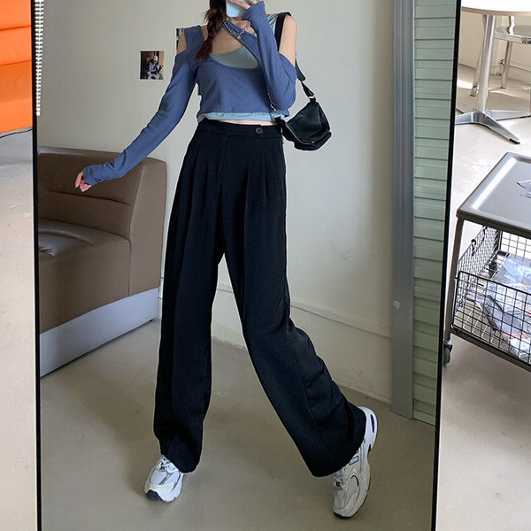 Pantaloni lungi de dama model drept cu talie inalta