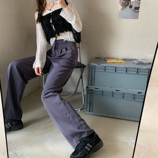 Pantaloni lungi de dama model drept cu talie inalta