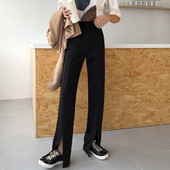 Pantaloni de dama cu crapaturi si talie inalta in trei culori