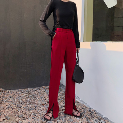 Pantaloni de dama cu crapaturi si talie inalta in trei culori