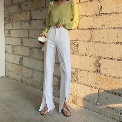 Pantaloni de dama cu crapaturi si talie inalta in trei culori