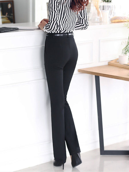 Pantaloni lungi de dama cu talie inalta in negru