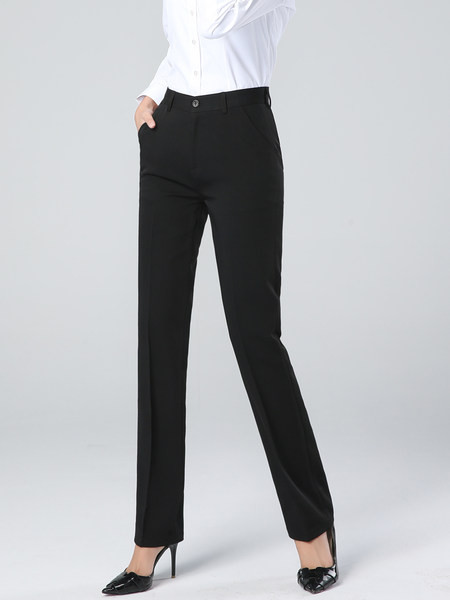 Прав модел дамски панталон с висока талия - черен цвят
