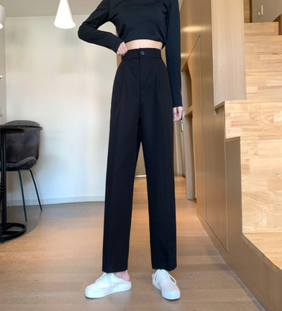 Pantaloni de dama actuali cu nasture si talie inalta