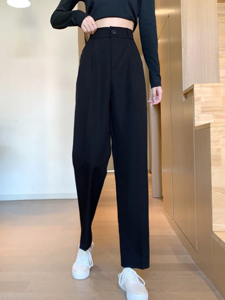 Pantaloni de dama actuali cu nasture si talie inalta