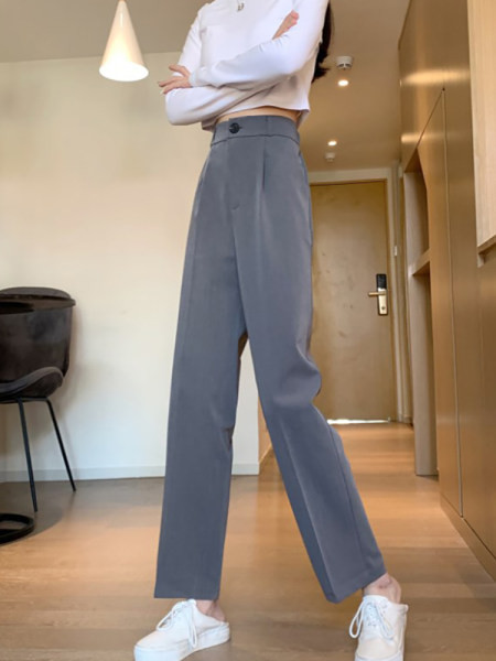 Pantaloni de dama actuali cu nasture si talie inalta