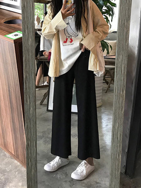 Pantaloni largi moderni de dama cu talie inalta in negru