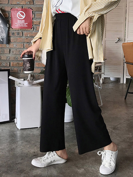 Pantaloni largi moderni de dama cu talie inalta in negru