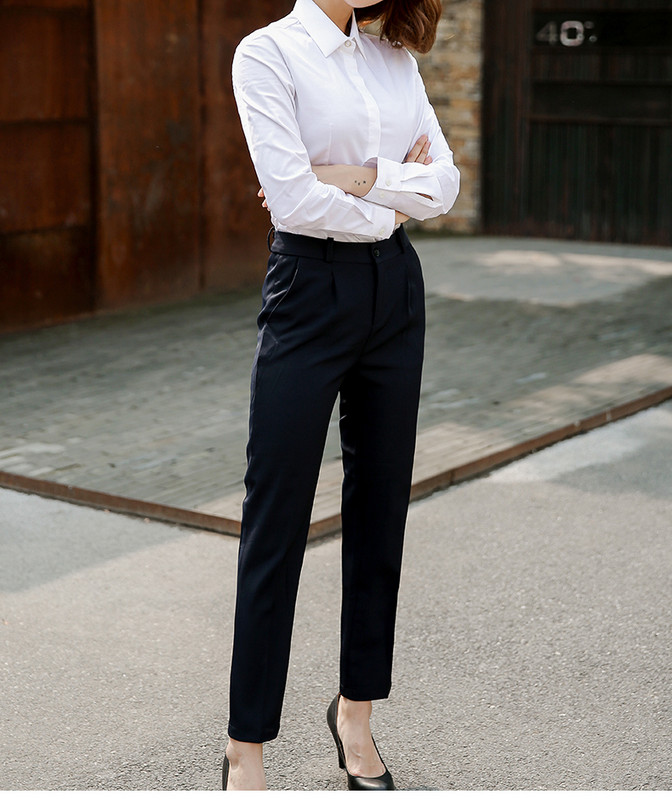 Дамски модерен панталон в черен цвят и висока талия 