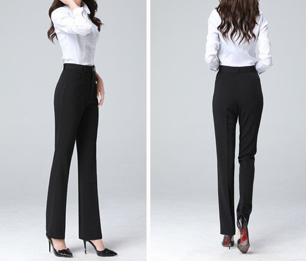 Модерен дамски черен панталон с висока талия