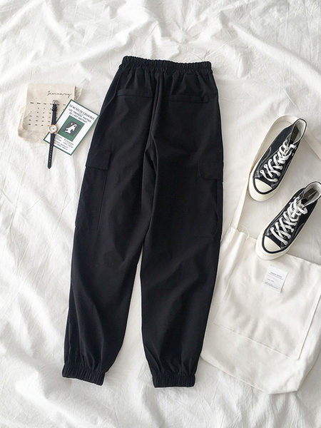 Pantaloni lungi de dama cu buzunare si talie elastica