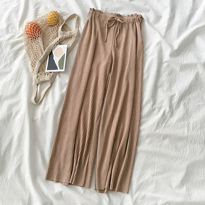 Pantaloni de dama plisati cu cravate in bej si negru