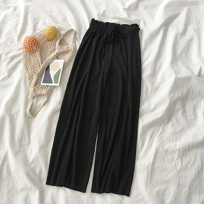 Pantaloni de dama plisati cu cravate in bej si negru