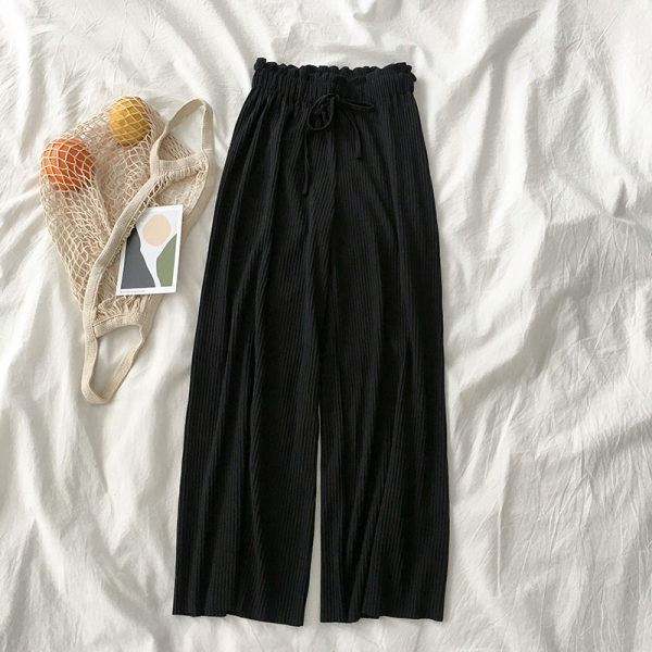 Pantaloni de dama plisati cu cravate in bej si negru