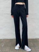 Pantaloni casual de damă cu fante în negru