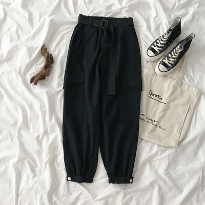 Pantaloni moderni de dama cu curea si buzunare in trei culori