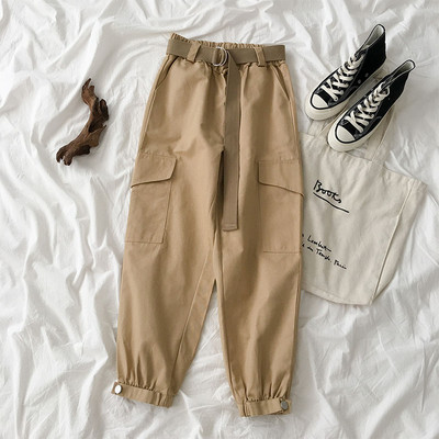 Pantaloni moderni de dama cu curea si buzunare in trei culori