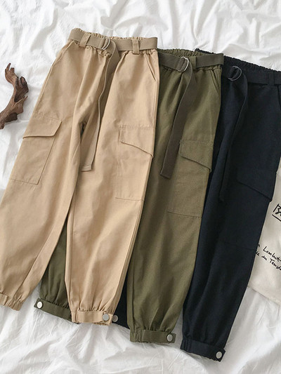 Дамски модерен панталон с колан и джобове в три цвята