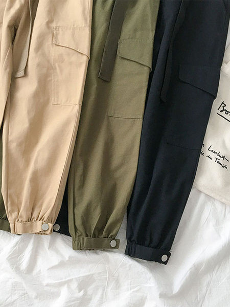 Pantaloni moderni de dama cu curea si buzunare in trei culori