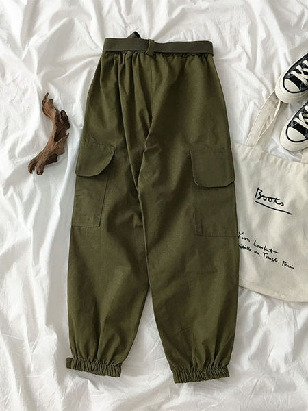 Pantaloni moderni de dama cu curea si buzunare in trei culori