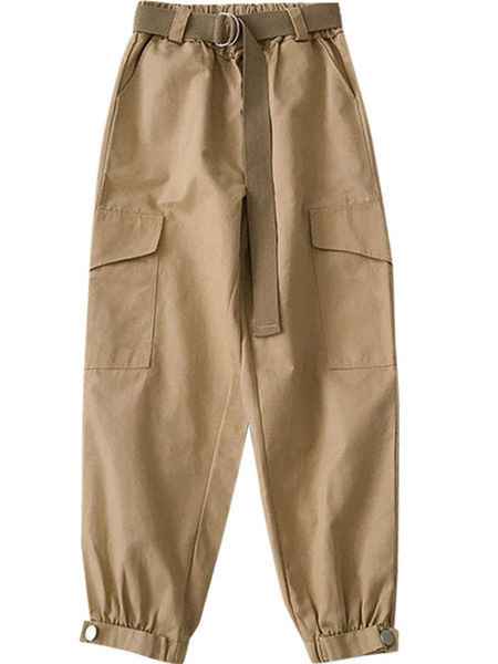 Pantaloni moderni de dama cu curea si buzunare in trei culori