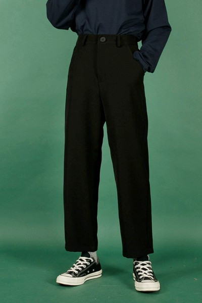 Pantaloni largi de dama cu talie inalta - in negru