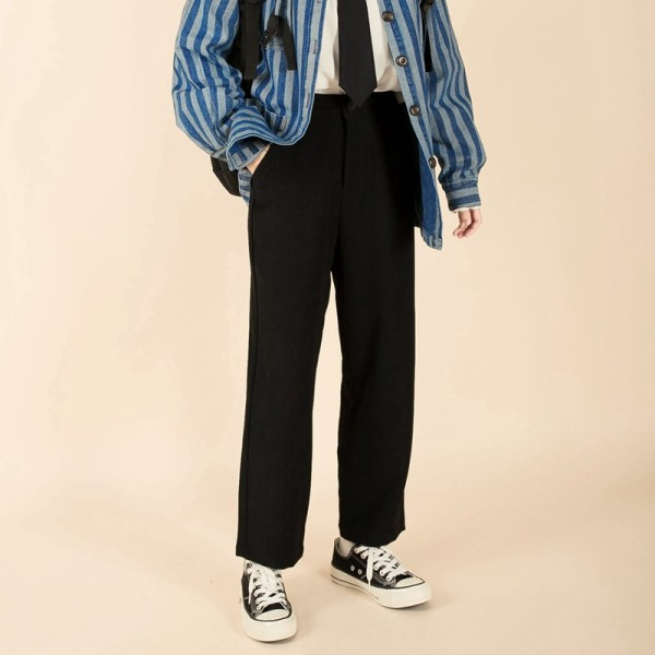 Pantaloni largi de dama cu talie inalta - in negru