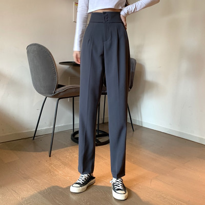 Pantaloni moderni de dama cu talie inalta si nasturi