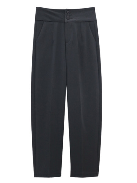 Pantaloni moderni de dama cu talie inalta si nasturi