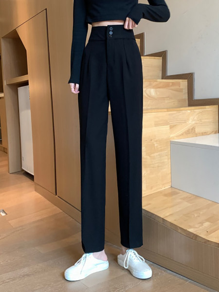 Pantaloni moderni de dama cu talie inalta si nasturi