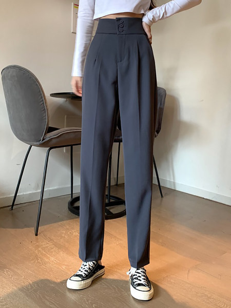 Pantaloni moderni de dama cu talie inalta si nasturi