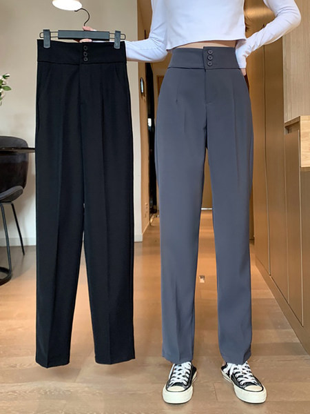 Pantaloni moderni de dama cu talie inalta si nasturi