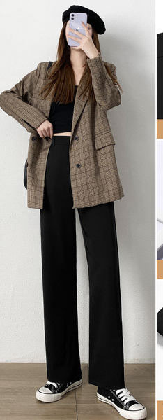 Дамски широки панталони с копче и висока талия 