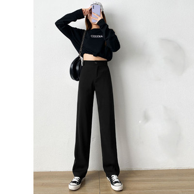 Дамски широки панталони с копче и висока талия