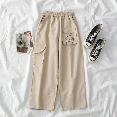 Ženske široke hlače s vezom u bež i crnoj boji