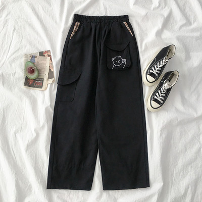 Ženske široke hlače s vezom u bež i crnoj boji