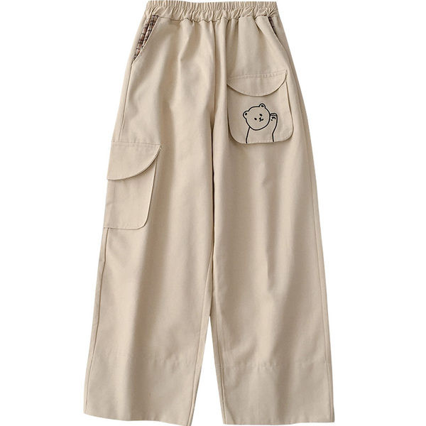 Ženske široke hlače s vezom u bež i crnoj boji