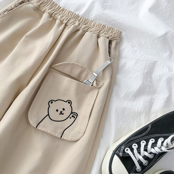 Ženske široke hlače s vezom u bež i crnoj boji