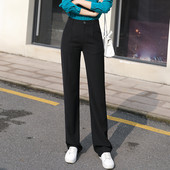 Прав дамски панталон в черен цвят с висока талия