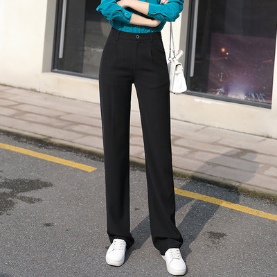 Прав дамски панталон в черен цвят с висока талия