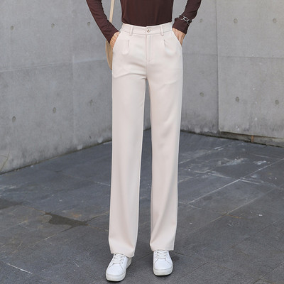 Прав дамски панталон в черен цвят с висока талия