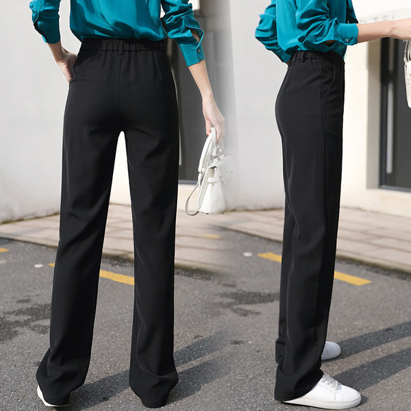 Прав дамски панталон в черен цвят с висока талия 