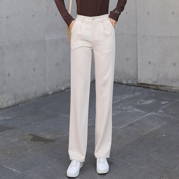 Прав дамски панталон в черен цвят с висока талия 