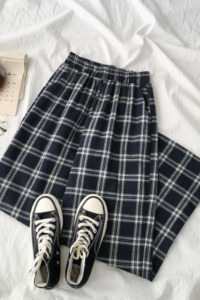 Pantaloni dama in carouri cu talie elastica