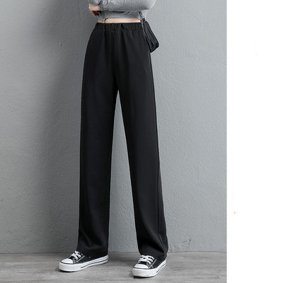 Дамски черен широк панталон с ластична талия