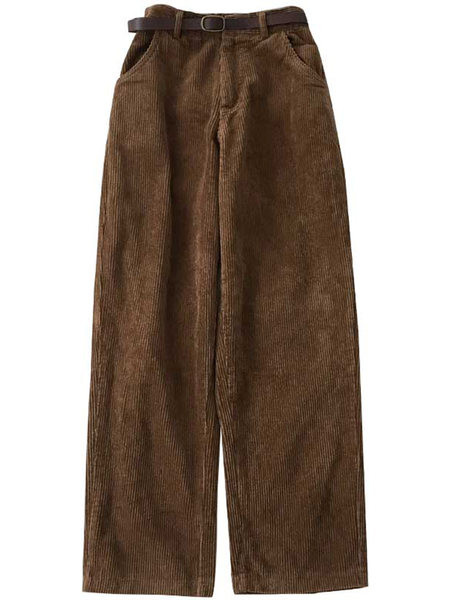 Pantaloni de dama moderni din catifea cu buzunare