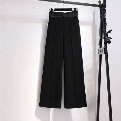 Нов модел дамски широк панталон в черен цвят