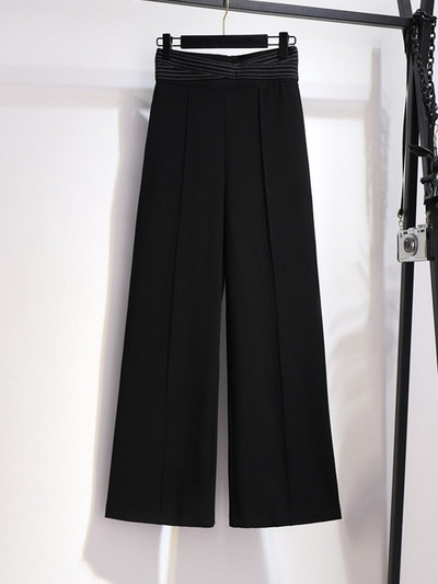 Нов модел дамски широк панталон в черен цвят