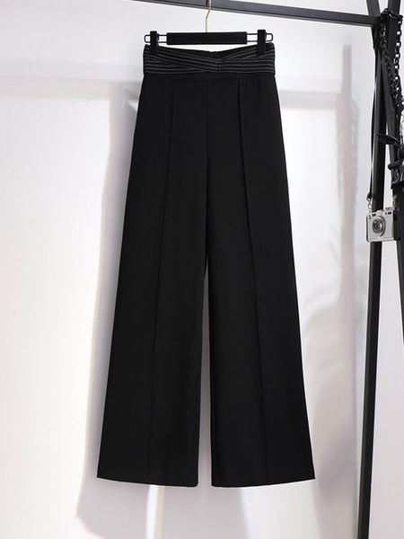 Нов модел дамски широк панталон в черен цвят