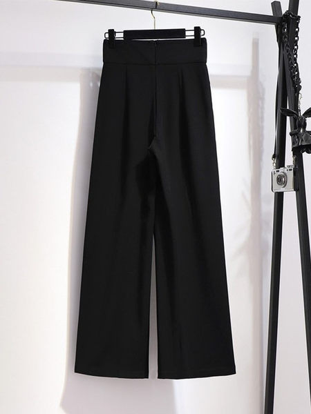 Нов модел дамски широк панталон в черен цвят